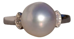 The 115th Avenue: Akoya Pearl and Natural Diamond Ring in White Gold