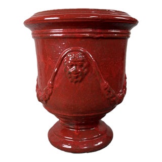 Large French Anduze Garden Urn in Red Glaze For Sale
