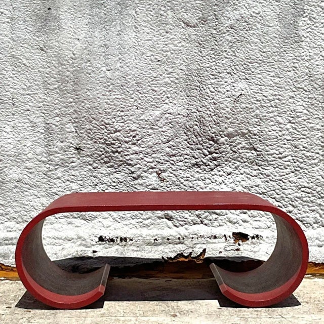 Late 20th Century Vintage Boho Grasscloth Scroll Coffee Table For Sale In West Palm - Image 6 of 8