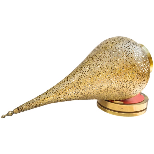 Late 20th Century Vintage Moroccan Calligraphy-Engraved Brass Table Lamp For Sale - Image 5 of 7