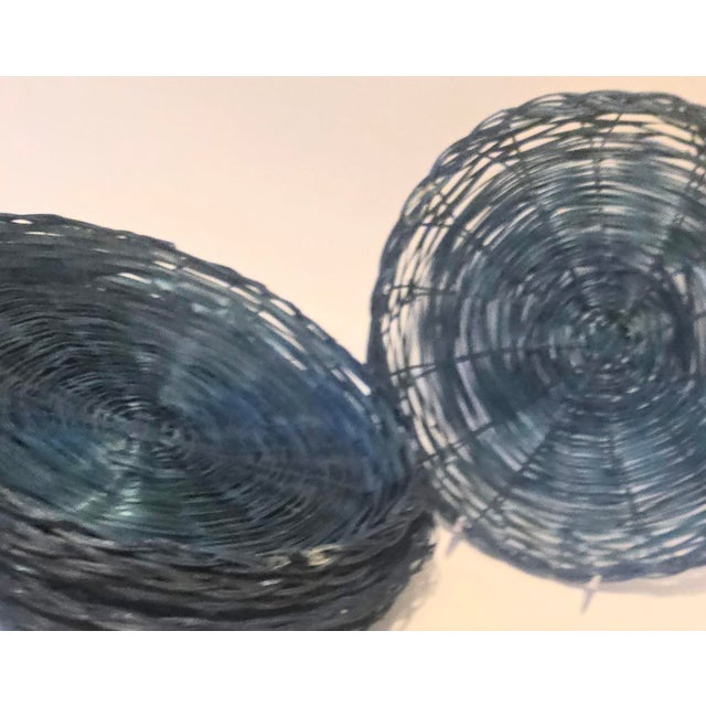 Farmhouse Overdyed Blue Straw Paper Plate Holders- Set of Six For Sale - Image 3 of 8