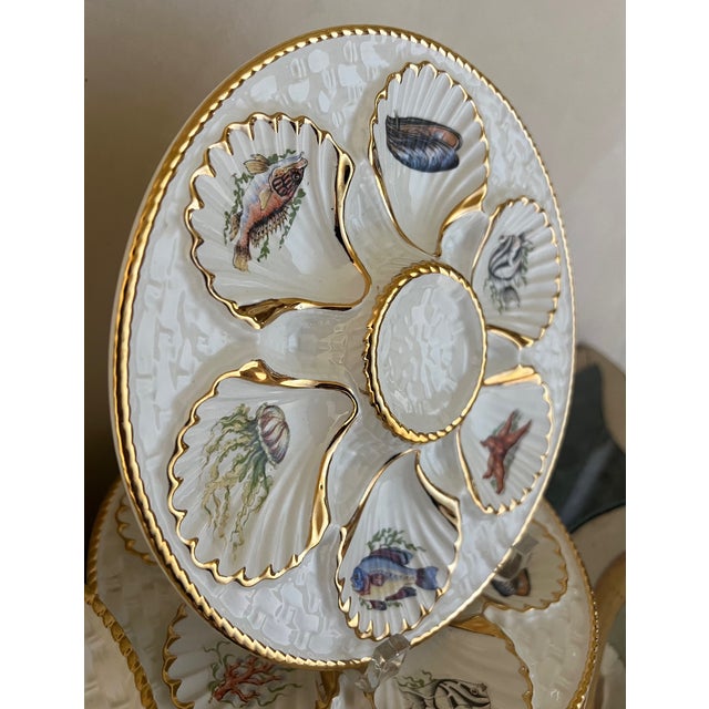 Vintage Oyster Plate With Sea Creatures Lined in Gold For Sale - Image 4 of 10