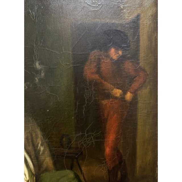 Early 1900's Oil on Canvas "The Smoker" Signed Santamaria For Sale In Raleigh - Image 6 of 11