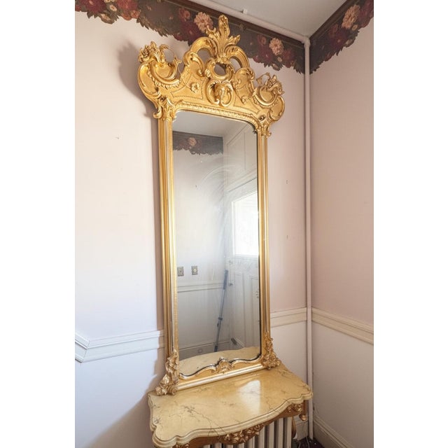 Monumental 19th-Century Rococo Revival Giltwood Pier Mirror &Amp; Matching Console, C. 1860–1875 For Sale - Image 4 of 13