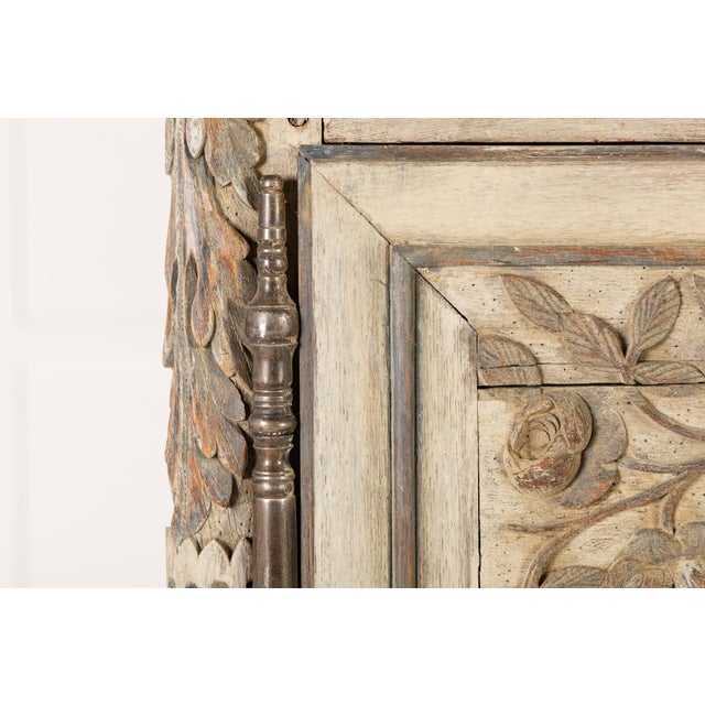 Wood Antique French Painted Armoire in Wood, 1700s For Sale - Image 7 of 18