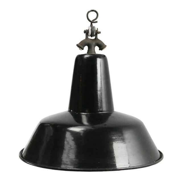 1950s Vintage Dutch Industrial Black Enamel Hanging Lamp For Sale - Image 5 of 5