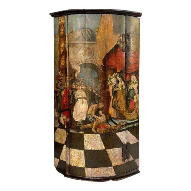 18th Century English Georgian Painted Pine Bowfront Hanging Corner Cabinet For Sale