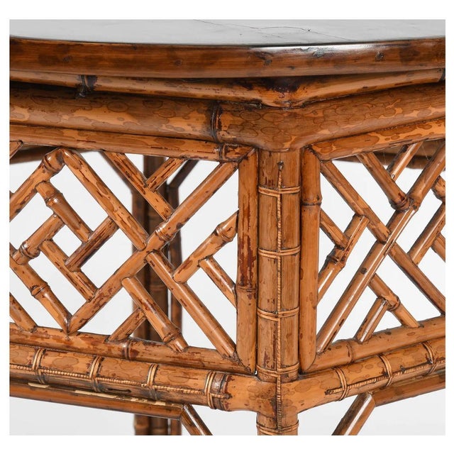Asian Bamboo Fretwork Hexagonal Table With Removable Lacquered Top For Sale - Image 4 of 5