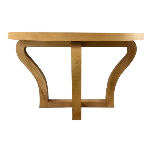 Modern Light Oak Finished Demi-Lune Console Table For Sale
