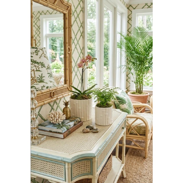 White Vintage Ceramic Faux Bamboo White Regency Style Planters Cache Pots- A Pair For Sale - Image 8 of 8