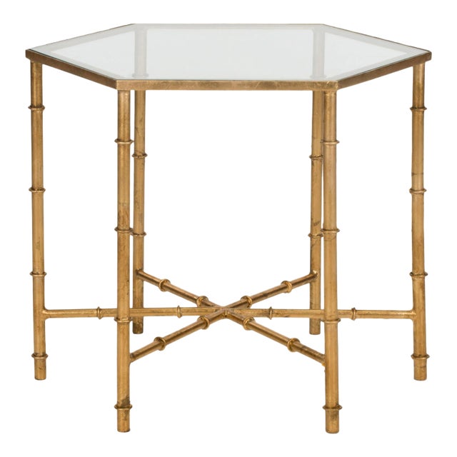 Mirror Top Accent Table in Gold & Clear For Sale