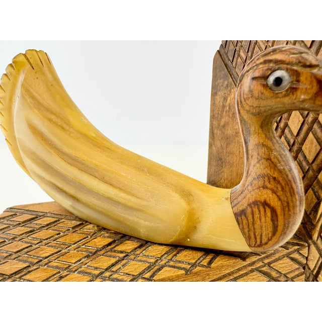 Vintage Carved Wood and Horn-Style Bird Bookends, a Pair For Sale - Image 13 of 14