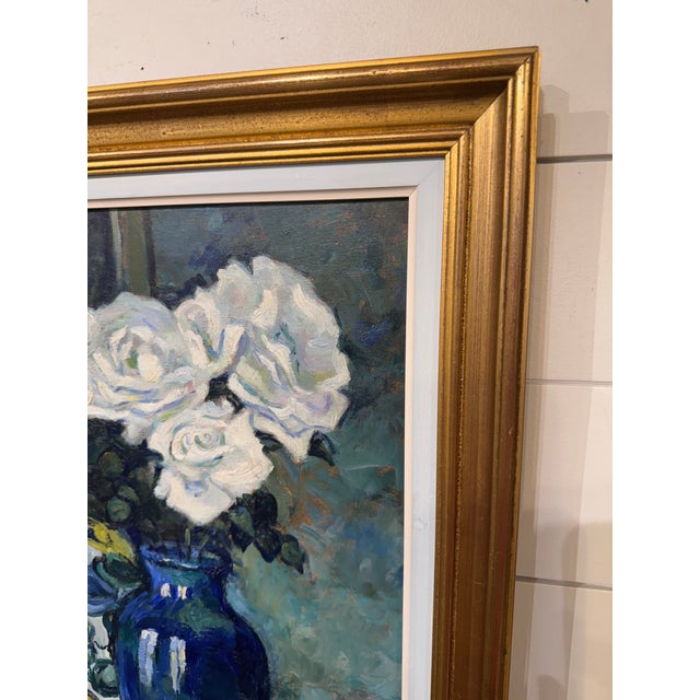 Louise Renée Lacroix (1890-1940) - Early 20th Century Oil "White Roses" A bold still life scene by the artist Louise Renée...