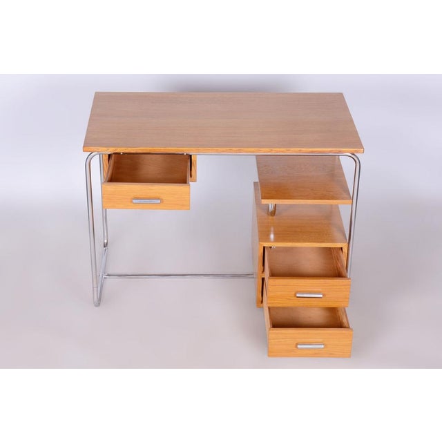 Bauhaus Writing Desk in Oak, Chrome-Plated Steel, Germany, 1930s For Sale - Image 15 of 17