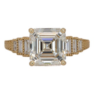 3Ct Lab Diamond Ring With Lab Diamond Accents: Solid 14k Gold, Asscher Cut 8mm, Size 6.75 For Sale