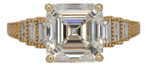 3Ct Lab Diamond Ring With Lab Diamond Accents: Solid 14k Gold, Asscher Cut 8mm, Size 6.75