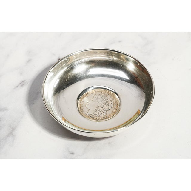 1950s Fascinating Vintage Sterling Silver Catchall Dish 1921 Morgan Silver Dollar Coin Jewelry Tray Luxury Home Decor Americana For Sale - Image 5 of 10