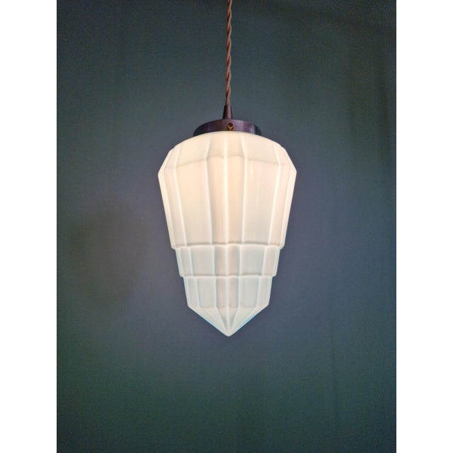 Art Deco Pendant Light in Pressed Molded Opaline Glass and Blue Color, 1920s For Sale - Image 10 of 12