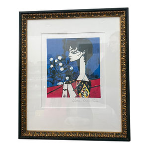 1950s Estate Signed Picasso Giclée Print #12, Portrait of Jacqueline Roque With Flowers
