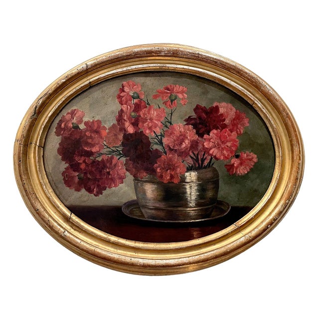 Italian School, Floral Still Life with Red Flowers, 1890s, Oil on Board For Sale - Image 7 of 7
