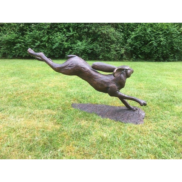 Large Cast Bronze Running Hare Garden Sculpture For Sale - Image 9 of 12
