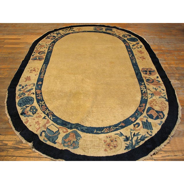 Textile 1900s Beige Open Field Geometric Antique Chinese Peking Rug 5'2" X 7'9" Knotted Wool Carpet For Sale - Image 7 of 9