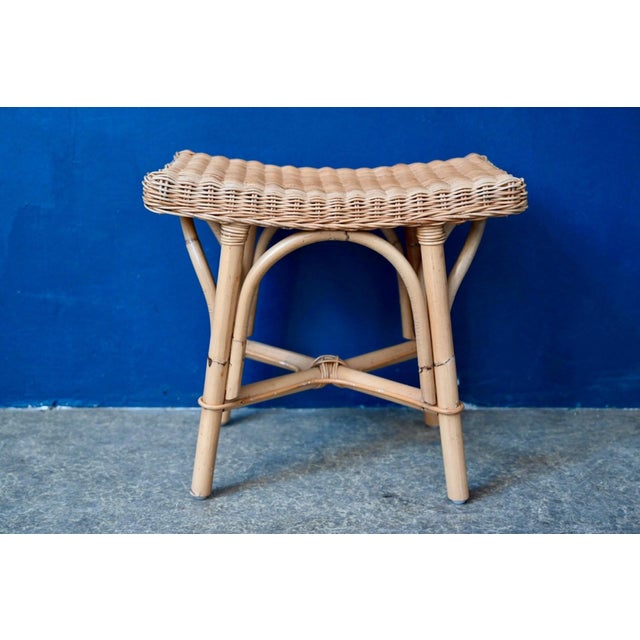 Bohemian Ottoman Side Table in Rattan and Woven Wicker, 1970s For Sale - Image 3 of 8