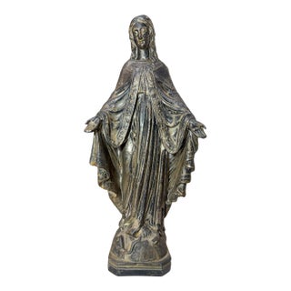 Tall Antique Silver Plate Metal Religious Saint Virgin Mary Statue Sculpture For Sale