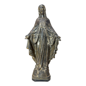 Tall Antique Silver Plate Metal Religious Saint Virgin Mary Statue Sculpture