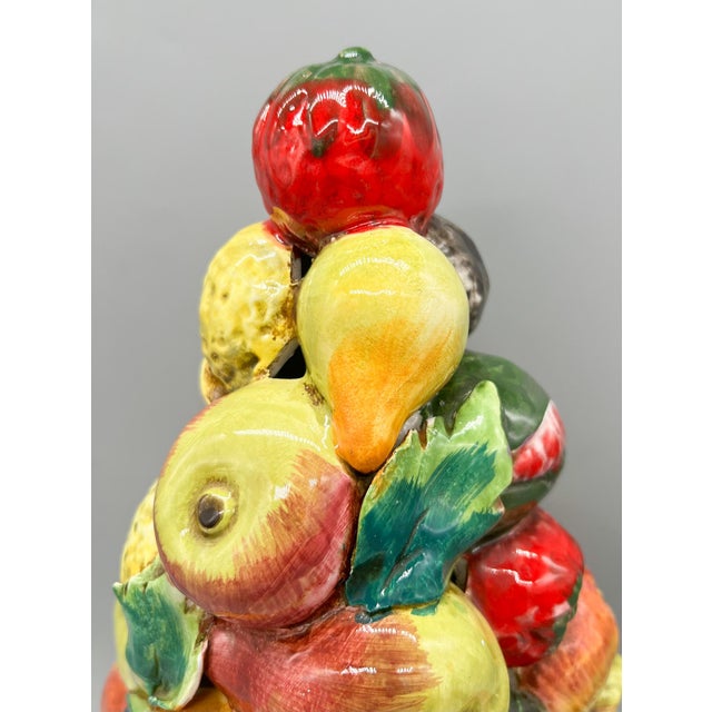 Ceramic 15" Vintage Italian Ceramic Fruit Topiary Centerpiece – Hand-Painted Majolica Style Compote – Tuscan / European Traditional - Lemon and Orange For Sale - Image 7 of 14