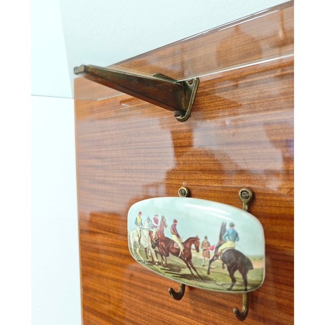 Mid-Century Modern Wall-Mounted Coat Rack with Glass Shelf and Brass Accessories, 1960s For Sale - Image 3 of 13