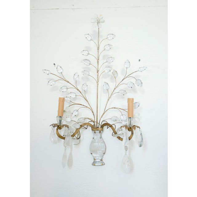 Mid 20th Century Maison Bagues Style Gilt and Rock Crystal Sconces - a Pair For Sale - Image 4 of 6