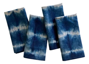 Hand Dyed Linen Napkins, Silver Gray & Indigo Blue Stripe Pattern- Set of 4