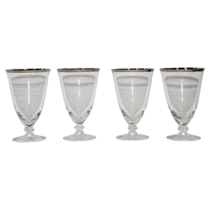 Vintage Crystal Footed Drinking Glasses Silver Rimmed Goblets - Set of 4
