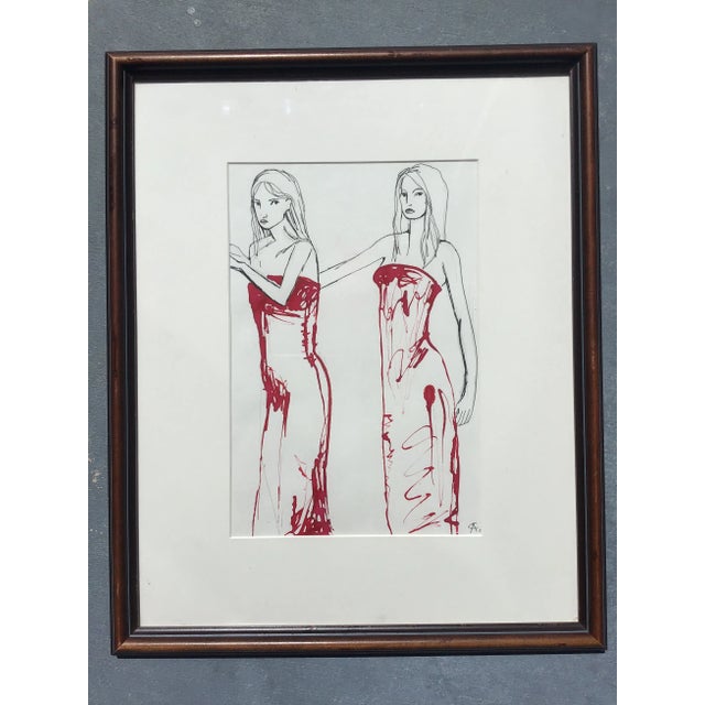 Contemporary Artwork “The Models” Framed Ink on Paper Drawing by Cassandra Auker For Sale - Image 9 of 9
