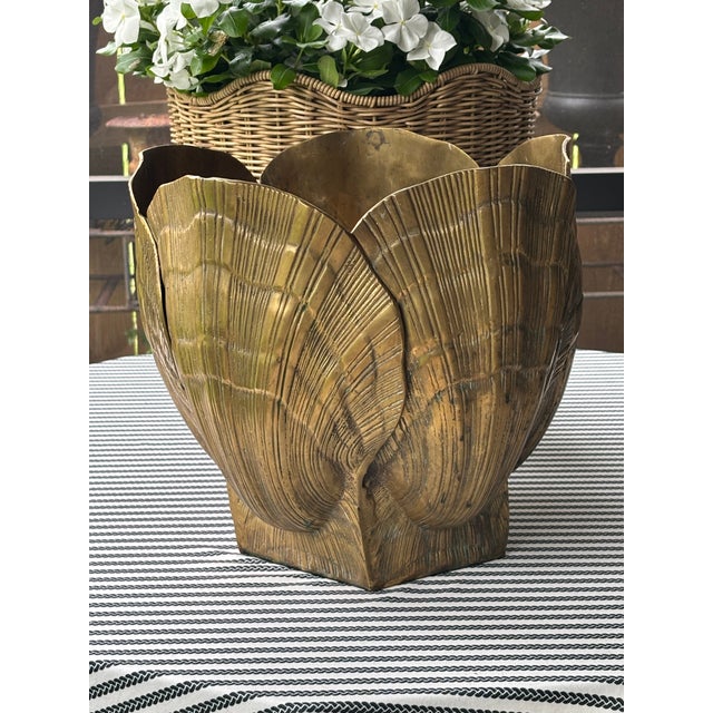 Brass Large Scale Vintage Palm Beach Style Brass Seashell Planter For Sale - Image 8 of 15