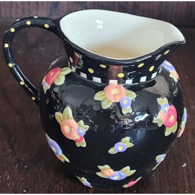 Ceramic Vintage Mary Engelbreit Black Floral Cottage Collection Creamer Sugar Set 1998 - a Pair in Original Boxes For Sale - Image 7 of 7