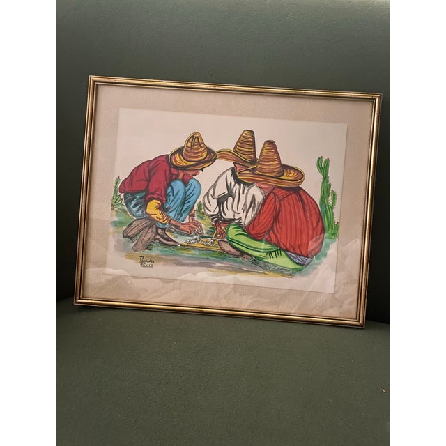 Mid 20th Century Mexican Art. Mexican Signed Framed Vibrant Wall Water Colour Print Decor For Sale - Image 5 of 8
