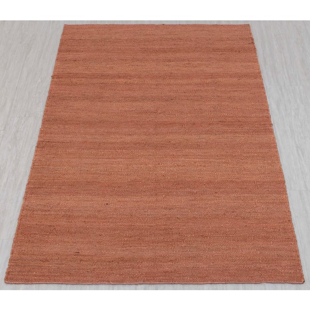 Rust Solid Handwoven Premium Natural Jute Yarn Flatweave Rug 5x8 Ft. For Sale - Image 11 of 12