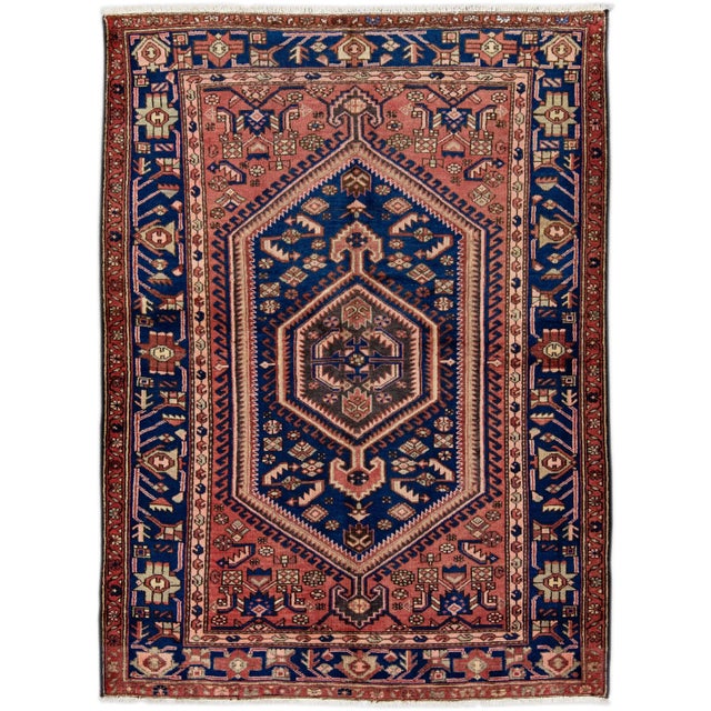 Vintage Handmade Persian Red Geometric Wool Rug 4'10" X 6'4" For Sale - Image 11 of 11