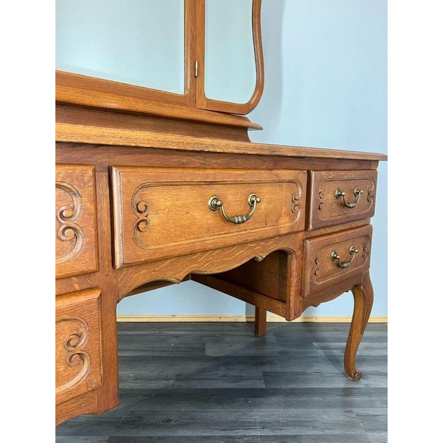 Vintage French Louis Style Oak Dressing Table with Mirror For Sale - Image 10 of 12