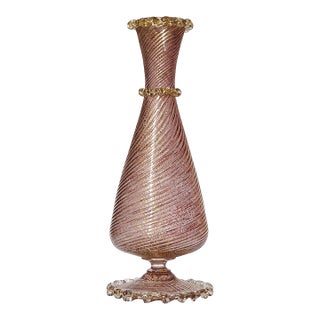 Barovier Toso Murano Vintage Amethyst Gold Flecks Italian Art Deco Glass Footed Flower Vase For Sale