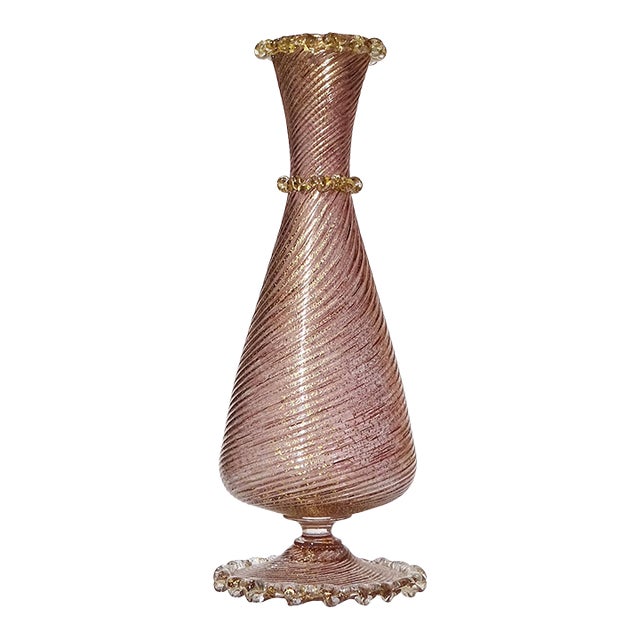 Vintage Murano Barovier Toso Amethyst Gold Flecks Italian Art Deco Glass Footed Flower Vase For Sale