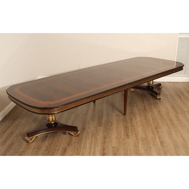 EJ Victor Partial Gilt Mahogany Double Pedestal Dining Table For Sale - Image 10 of 12