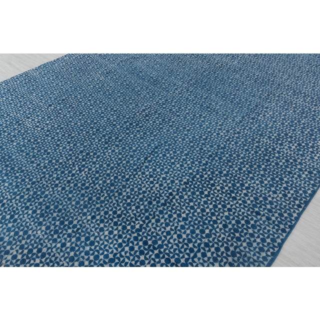 Boho Chic Blue Indigo Hand Woven Bohemian Cotton Flatweave Kilim Rug, Boho Blue Rug 4X6Ft. For Sale - Image 3 of 11
