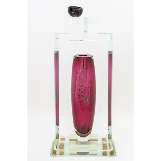 Illegibly Signed Postmodern Geometric Glass Vase, 1998 For Sale - Image 11 of 13