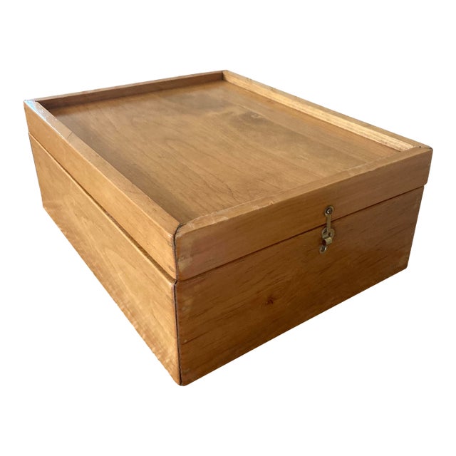 Vintage Wooden Box With Brass Details For Sale