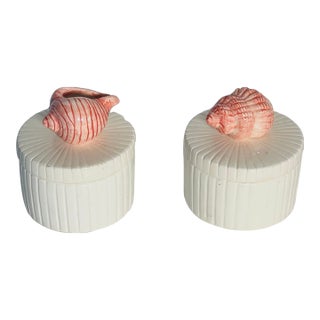 Vintage Pair Ceramic Sea Shell Triket Boxes For Sale