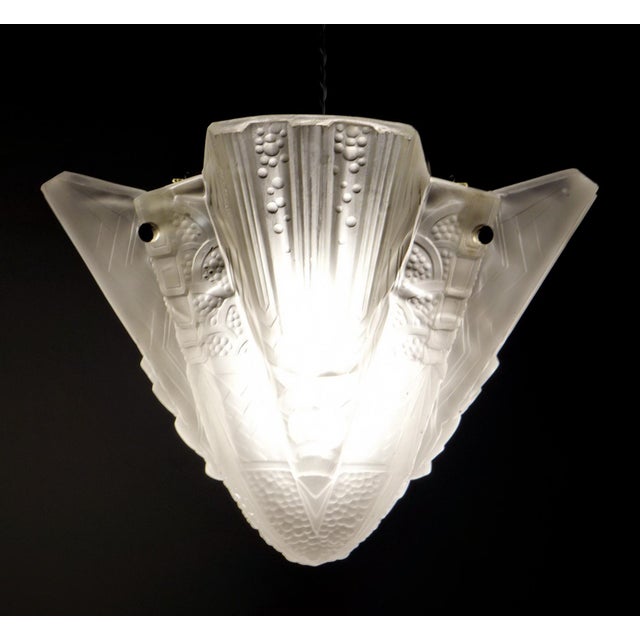 Muller Freres French Art Deco Pendant Chandelier Circa 1930 - Frosted Glass & Nickeled Bronze For Sale - Image 12 of 14
