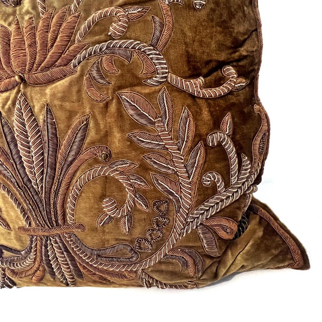 John-Richard Metallic Bullion Emboidered Brown Velvet Throw Pillows - Pair For Sale - Image 17 of 18